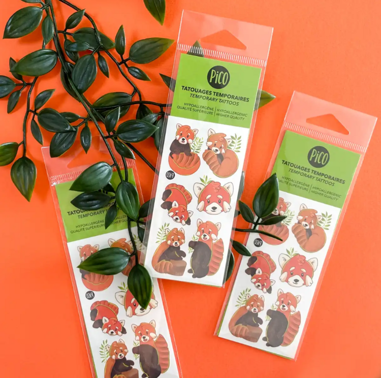 PiCO | Tatouage Temporaire - Les doux pandas roux