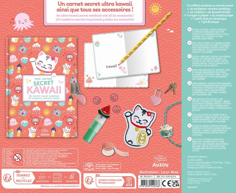 AUZOU | Mon Coffret de Papeterie - Mon carnet secret kawaii