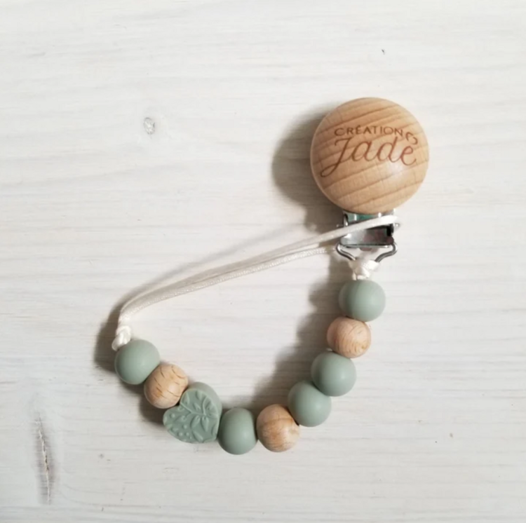 CRÉATION JADE | Attache-Suce en Bois - Amour éternel - Sauge