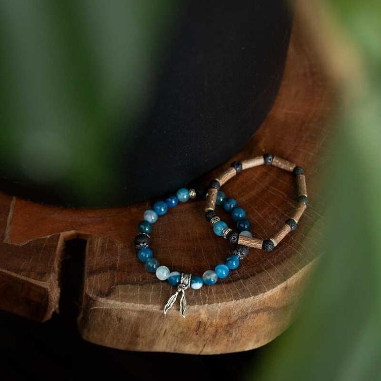 PUR NOISETIER | Duo de Bracelets 6" - Agathe bleue
