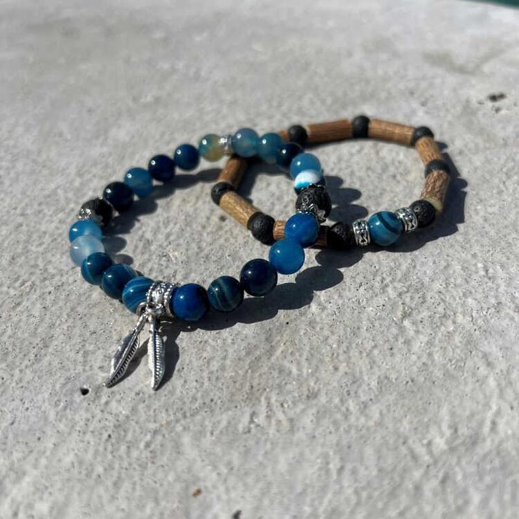 PUR NOISETIER | Duo de bracelets 8" - Agathe bleue