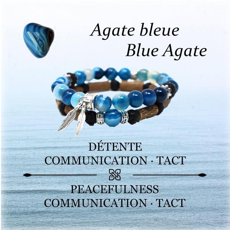 PUR NOISETIER | Duo de bracelets 8" - Agathe bleue