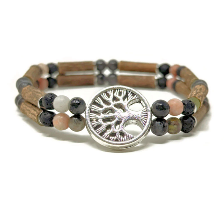 PUR NOISETIER | Duo de Bracelets Diffuseur 8" - Labradorite, jaspe sésame et pierres de lave
