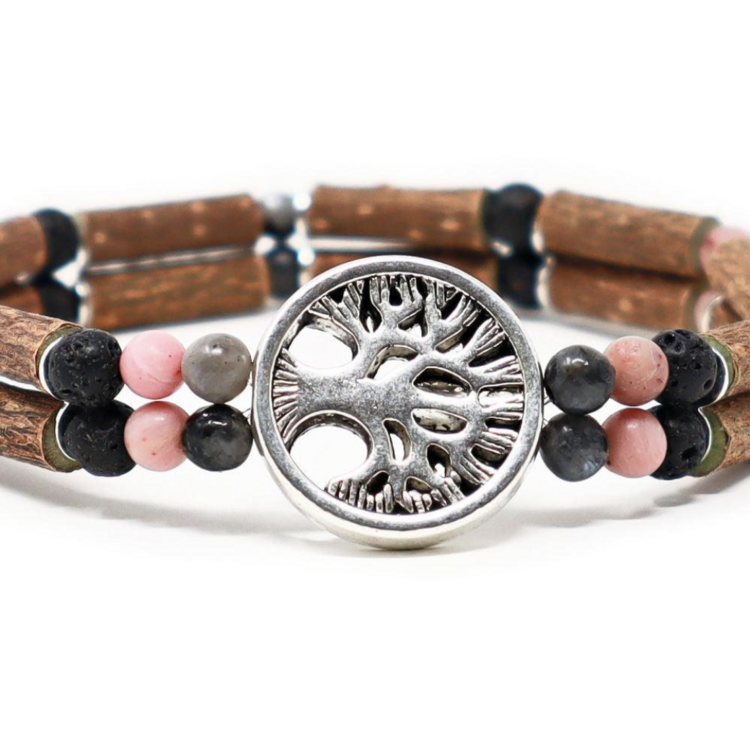 PUR NOISETIER | Duo de Bracelets Diffuseur 8" - Labradorite, jaspe sésame et pierres de lave