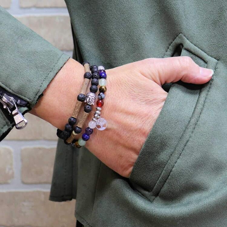 PUR NOISETIER | Collier Diffuseur 24" - 7 pierres chakras