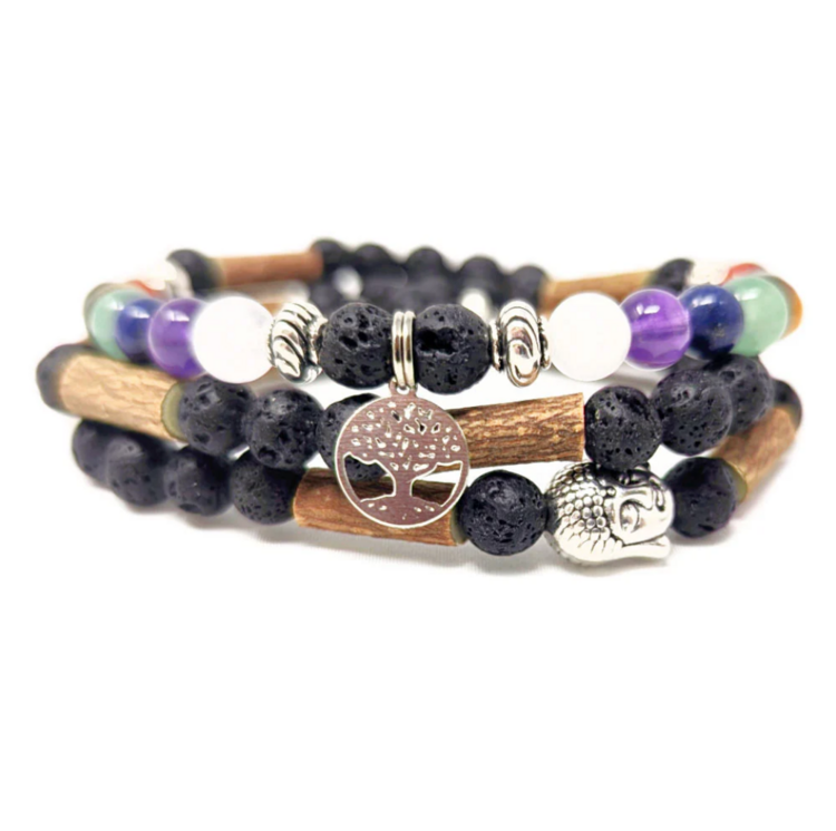 PUR NOISETIER | Collier Diffuseur 24" - 7 pierres chakras