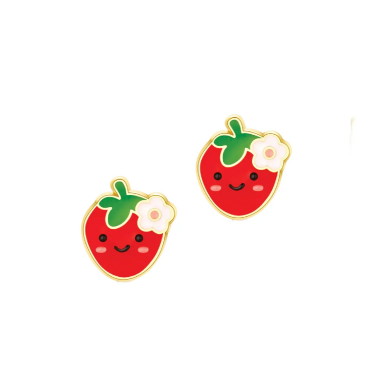 GIRL NATION | Boucles d'Oreilles en Émail - Fraise mignonne