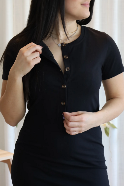 ROSE MATERNITÉ | Robe à Boutons - INTRIGUE - Noir