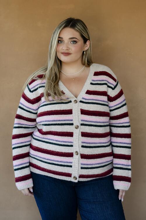 ROSE MATERNITÉ | Cardigan Rayé à Boutons - Multicolores