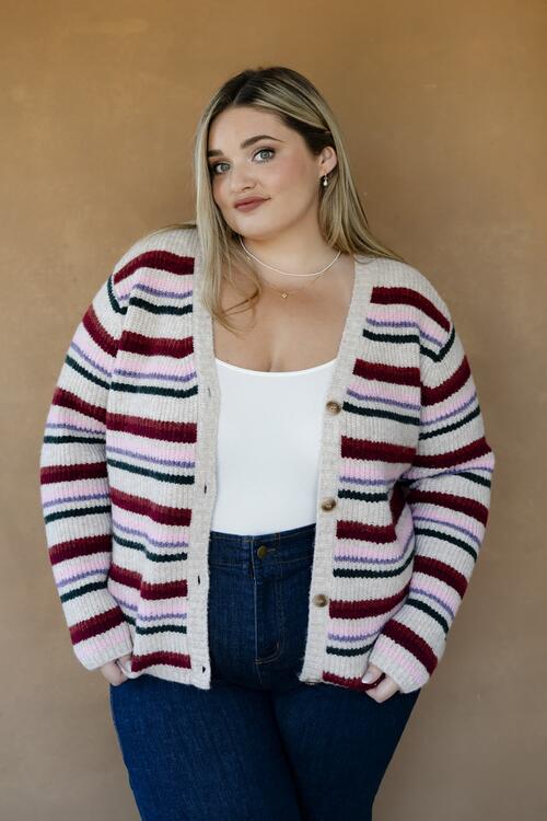 ROSE MATERNITÉ | Cardigan Rayé à Boutons - Multicolores