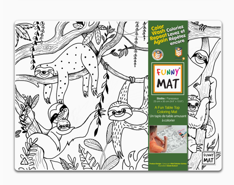 FUNNY MAT | Tapis de Coloriage Format Compact - Dinos et paresseux - Paquet de 2
