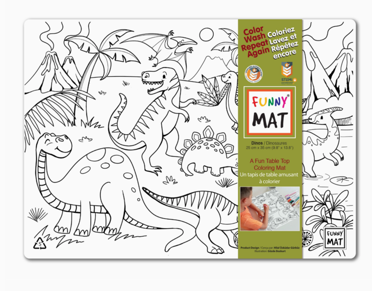 FUNNY MAT | Tapis de Coloriage Format Compact - Dinos et paresseux - Paquet de 2