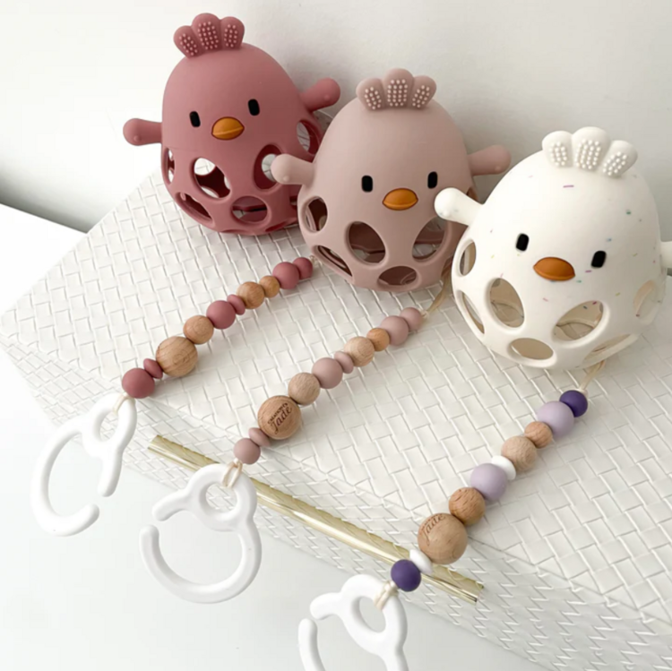 Création Jade | Duo Accrocheur et jouet dentition - Poule confetti