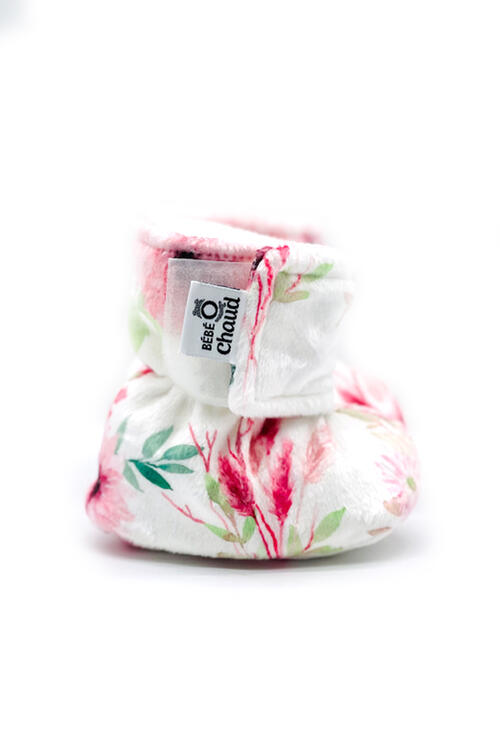 BEBE Ô CHAUD | Pantoufles à Velcro - Floral rose (6-9 mois)
