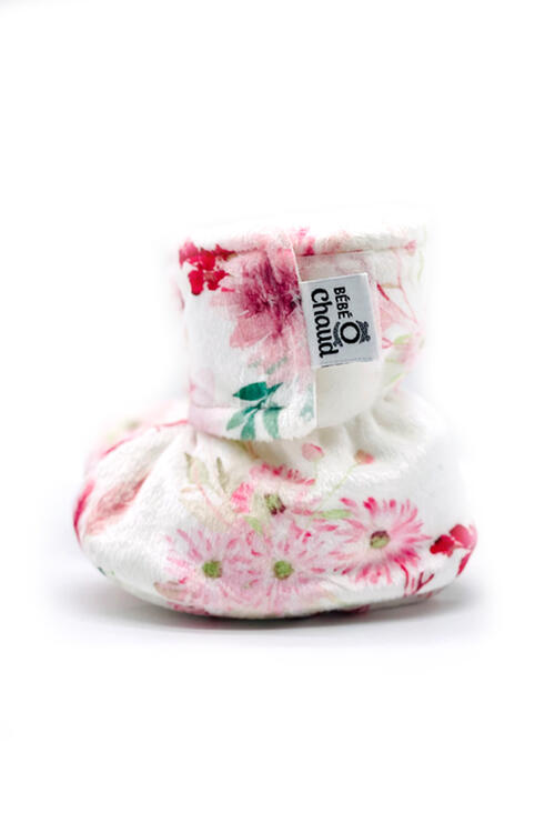 BEBE Ô CHAUD | Pantoufles à Velcro - Floral rose (9-18 mois)