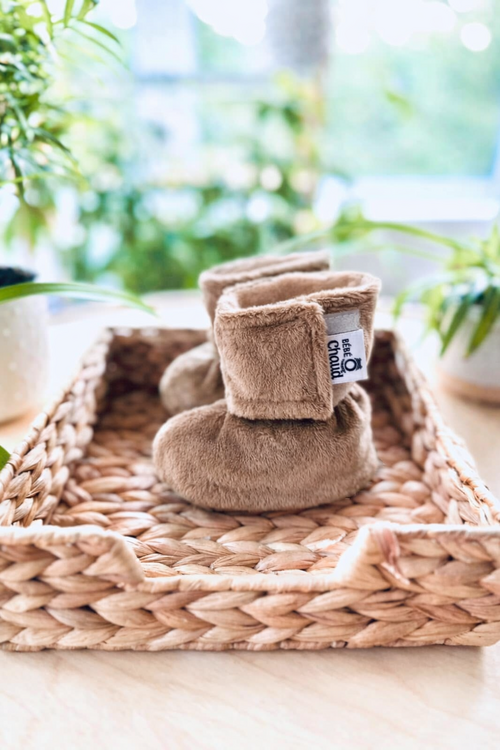 Bébé Ô chaud | Pantoufles à velcro - Taupe sans relief (9-18 mois)