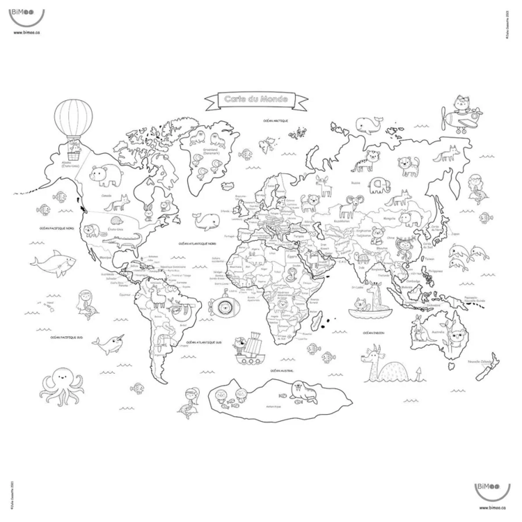 BIMOO | Nappe à Colorier - Carte du monde - 45x45