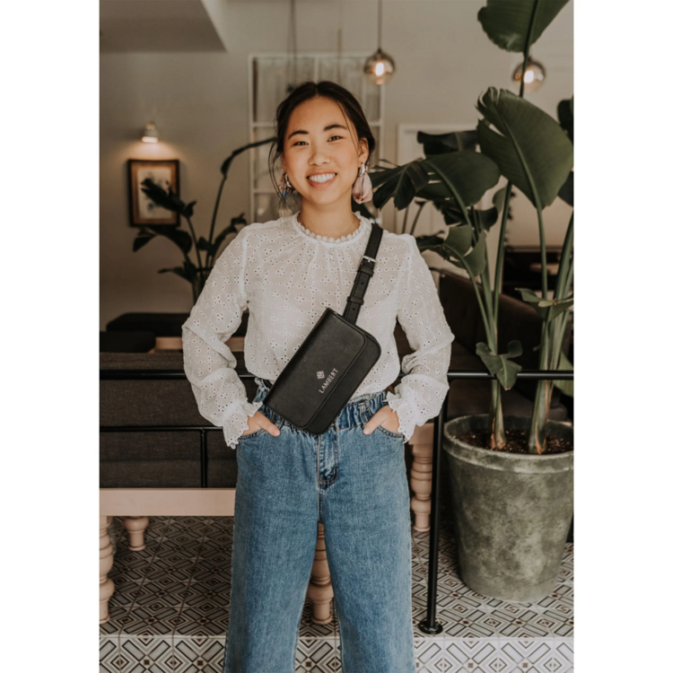 LAMBERT | Le Gabrielle - Sac à main 3-en-1 en cuir vegan dusty - Noir