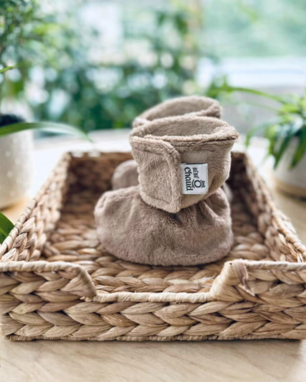 BEBE Ô CHAUD | Pantoufles à Velcro - Taupe sans relief (18-24 mois)