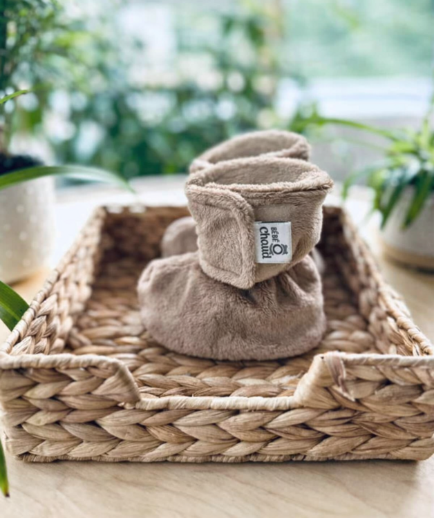 BEBE Ô CHAUD | Pantoufles à Velcro - Taupe sans relief (18-24 mois)