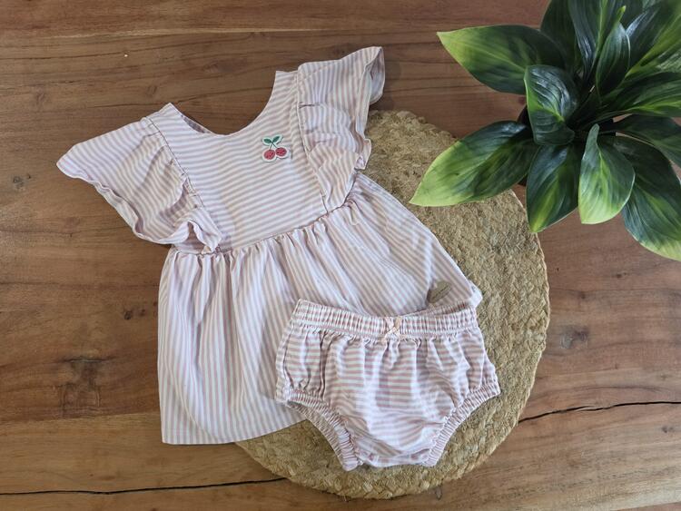 SOURIS MINI | Robe et Culotte - Rayée cerises (3-6 mois)