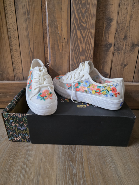 KEDS x RIFLE PAPER CO | Soulier à Plateforme avec Broderies Florales - Blanc (gr.8,5)  *Neuf