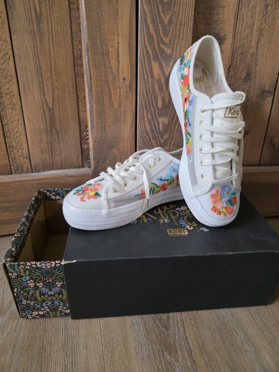 KEDS x RIFLE PAPER CO | Soulier à Plateforme avec Broderies Florales - Blanc (gr.8,5)  *Neuf