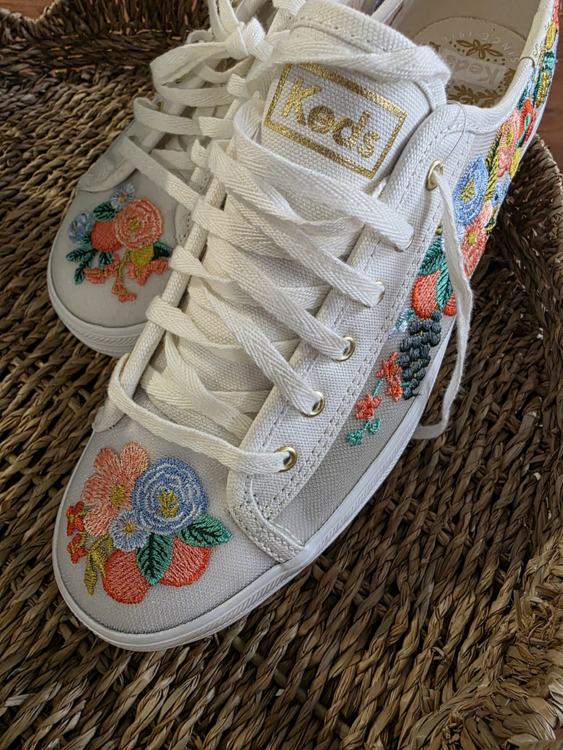 KEDS x RIFLE PAPER CO | Soulier à Plateforme avec Broderies Florales - Blanc (gr.8,5)  *Neuf