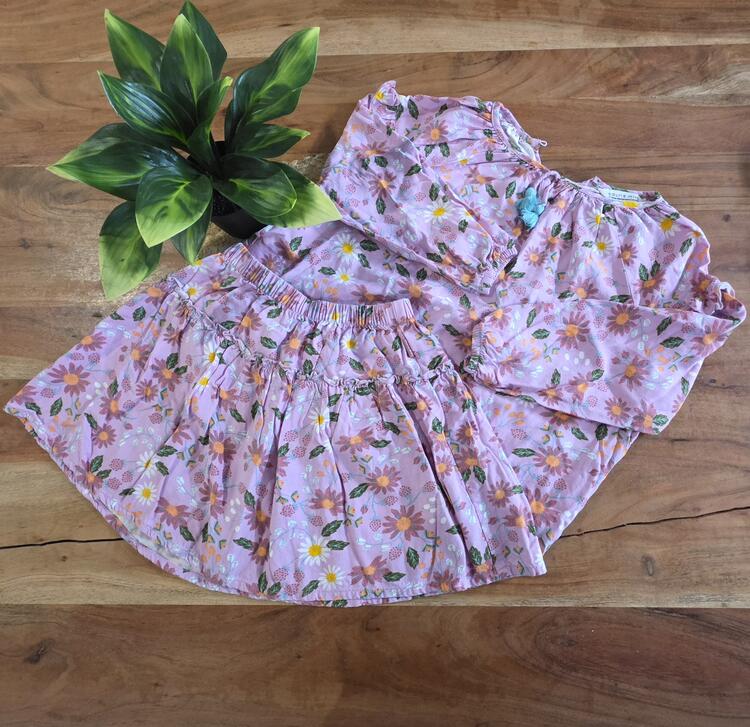 SOURIS MINI | Ensemble 2 pièces Chandail et Jupe Fleuri - Rose (7+8 ans)