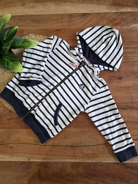 PETIT BATEAU | Veste Chaude Manches Longues à Capuchon - Rayé noir et blanc (5 ans)