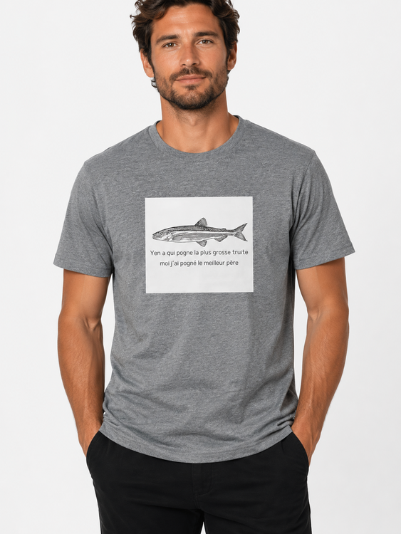 XPLOR DESIGN | T-shirt homme gris - Pêche le meilleur père [Large]