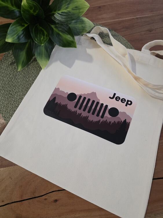 XPLOR DESIGN | Sac réutilisable - Logo Jeep - Montagnes dégradées bourgogne