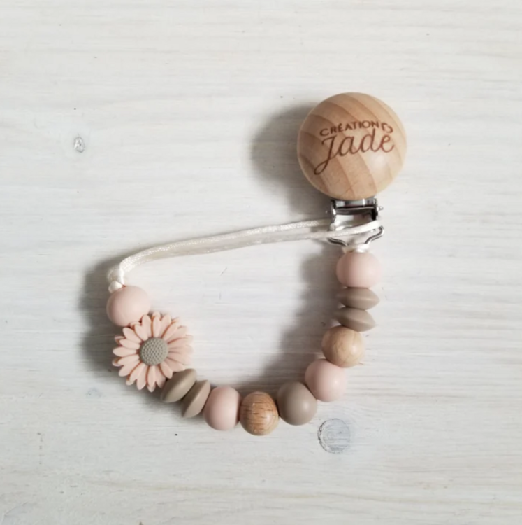 CRÉATION JADE | Attache-Suce en Bois - Petite marguerite - Blush