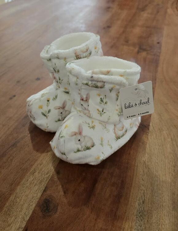BEBE Ô CHAUD | Pantoufles à Velcro - Lapin verdure (6-9 mois)