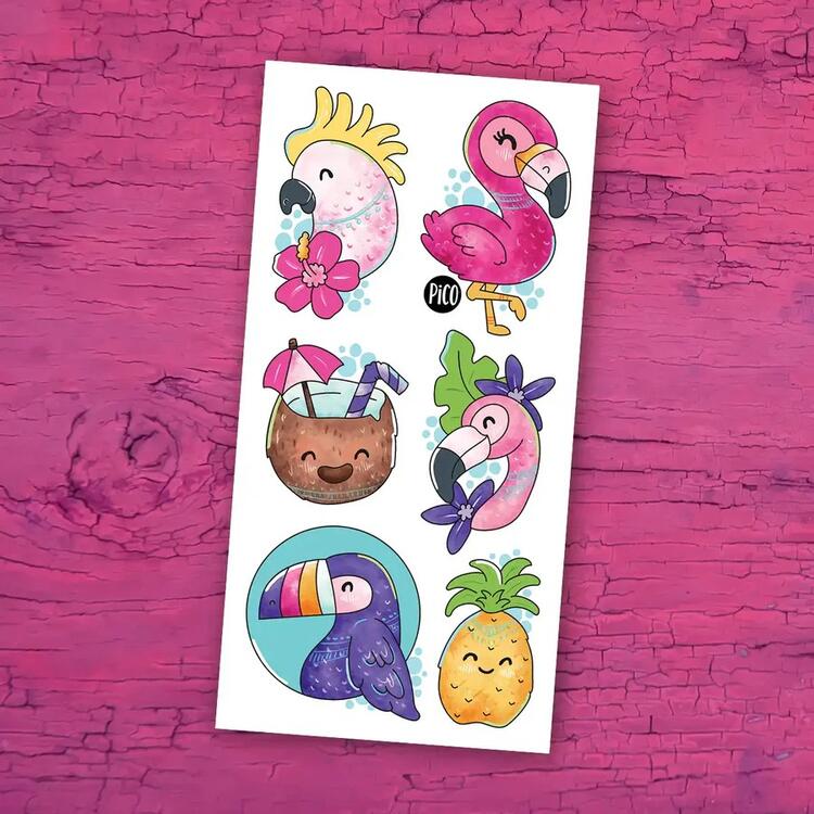 PiCO | Tatouage Temporaire - Les flamants roses et perroquets