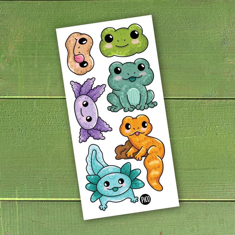 PiCO | Tatouage Temporaire - L'axolotl et la grenouille
