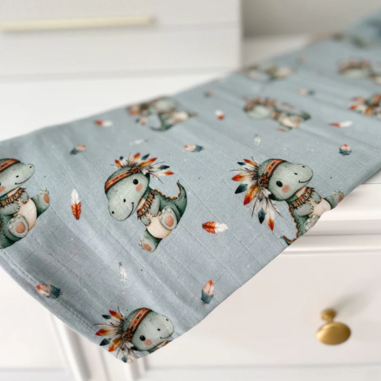 CRÉATION JADE | Mousseline de Bambou & Coton - Dinosaure Boho