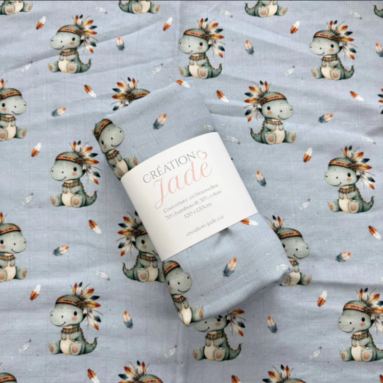 CRÉATION JADE | Mousseline de Bambou & Coton - Dinosaure Boho