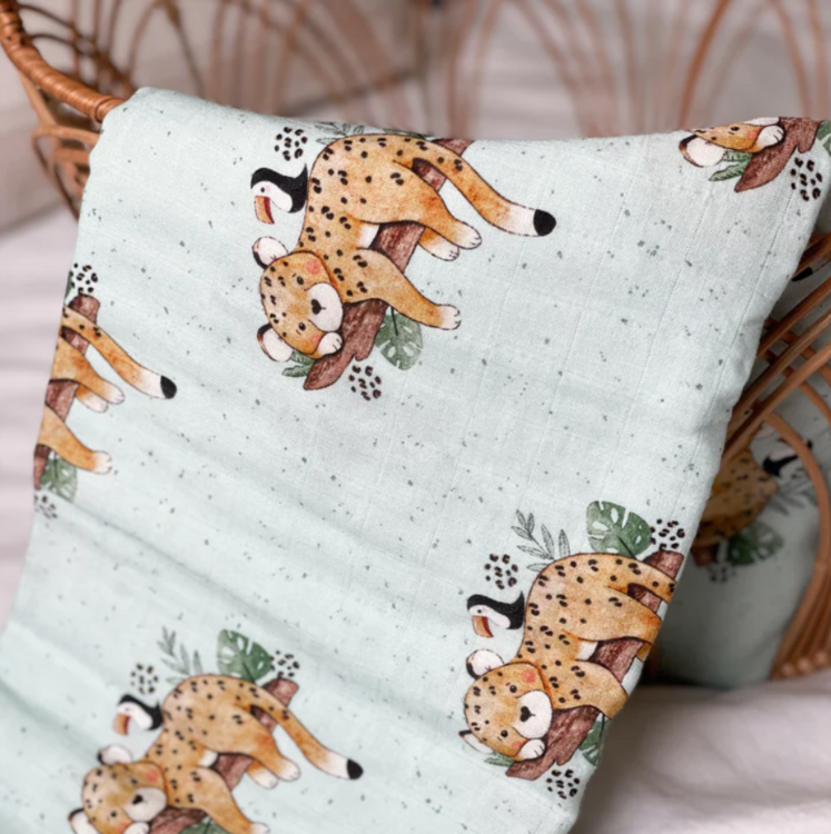 CRÉATION JADE | Mousseline de Bambou & Coton - Léopard et perroquet