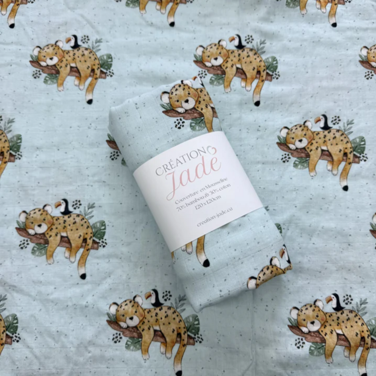 CRÉATION JADE | Mousseline de Bambou & Coton - Léopard et perroquet