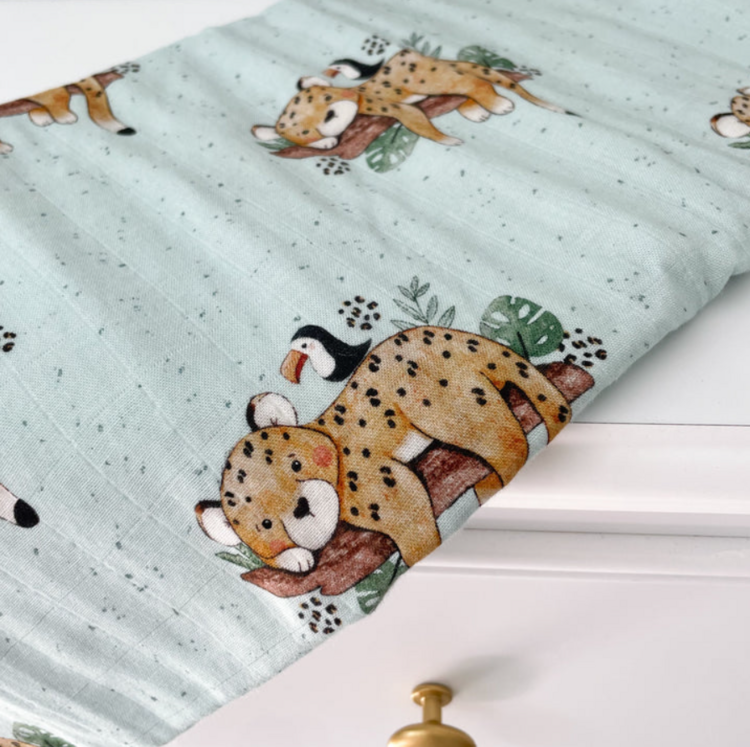CRÉATION JADE | Mousseline de Bambou & Coton - Léopard et perroquet