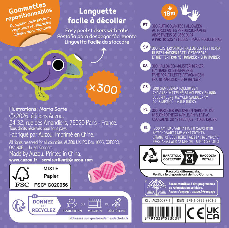 AUZOU | Boîte métal - 300 gommettes halloween