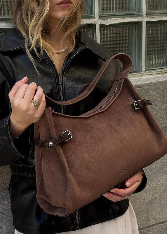 LAMBERT | Trinity - Sac à épaule en suède - Chocolat