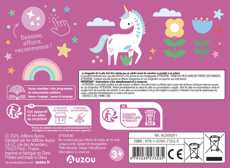 AUZOU | Mon ardoise magique avec lili la licorne