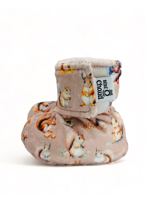 BÉBÉ Ô CHAUD | Pantoufles à velcro – Écureuil en automne (0-3 mois)