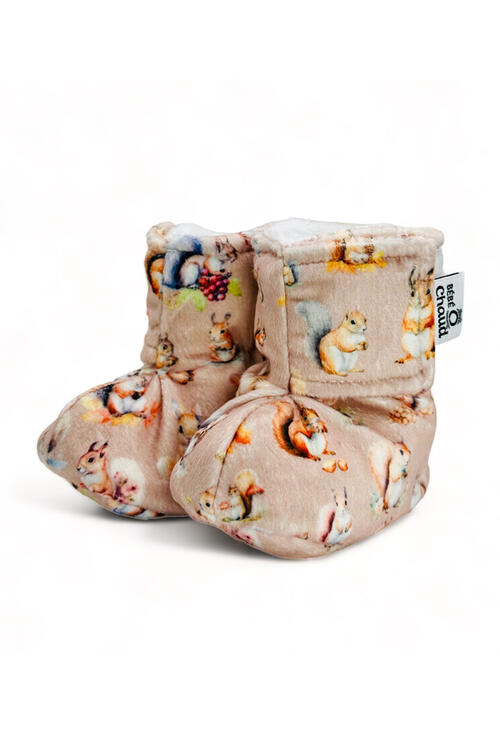 BÉBÉ Ô CHAUD | Pantoufles à velcro – Écureuil en automne (3-6 mois)