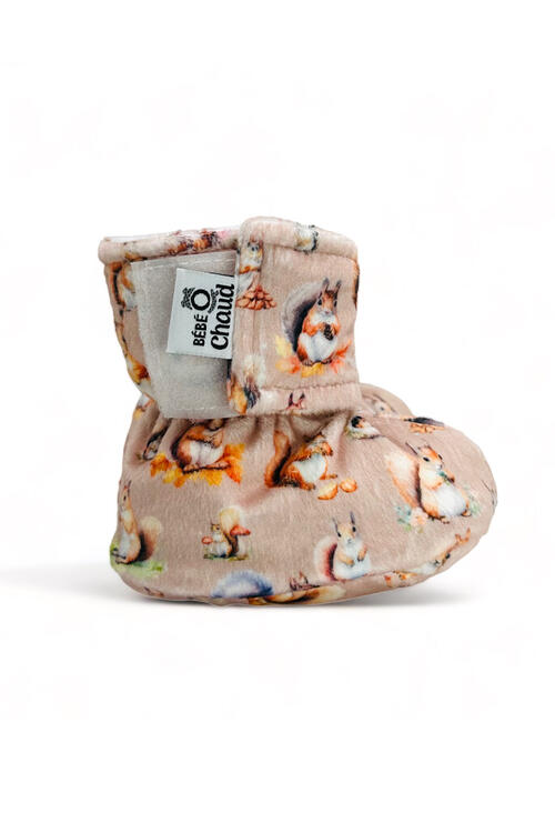 BÉBÉ Ô CHAUD | Pantoufles à velcro – Écureuil en automne (6-9 mois)