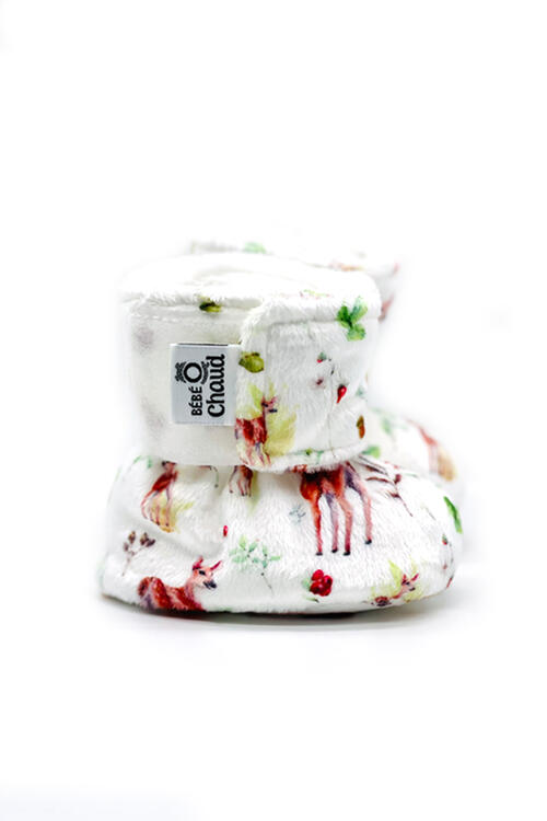 BÉBÉ Ô CHAUD | Pantoufles à velcro – Bambi des bois (0-3 mois)