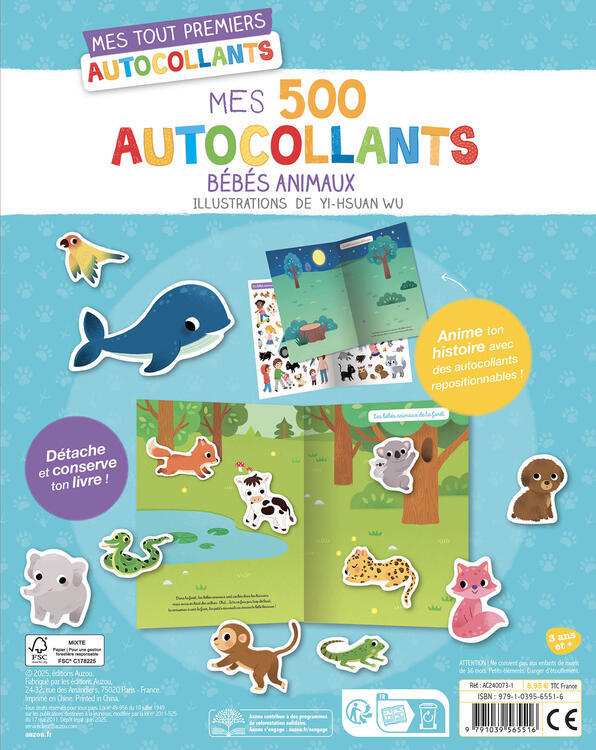 AUZOU | Mes Tout Premiers Autocollants - Mes 500 autocollants - Bébés animaux