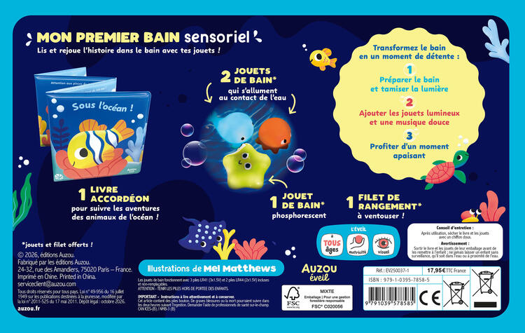 AUZOU | Mon premier livre de bain - Mon coffret de bain sensoriel - Pour un bain apaisant !
